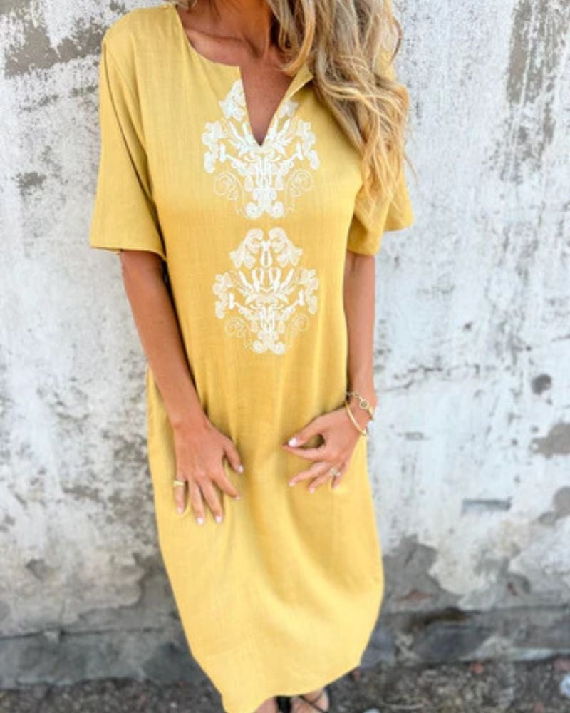 ANASE - Stylish Tunic Dress - Yellow