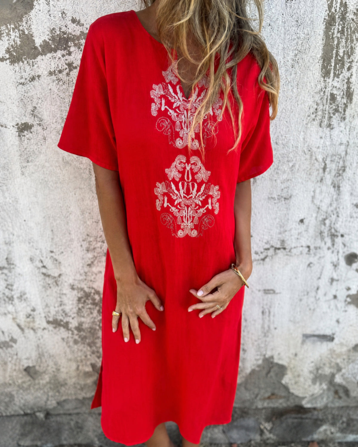 ANASE - Stylish Tunic Dress - Red