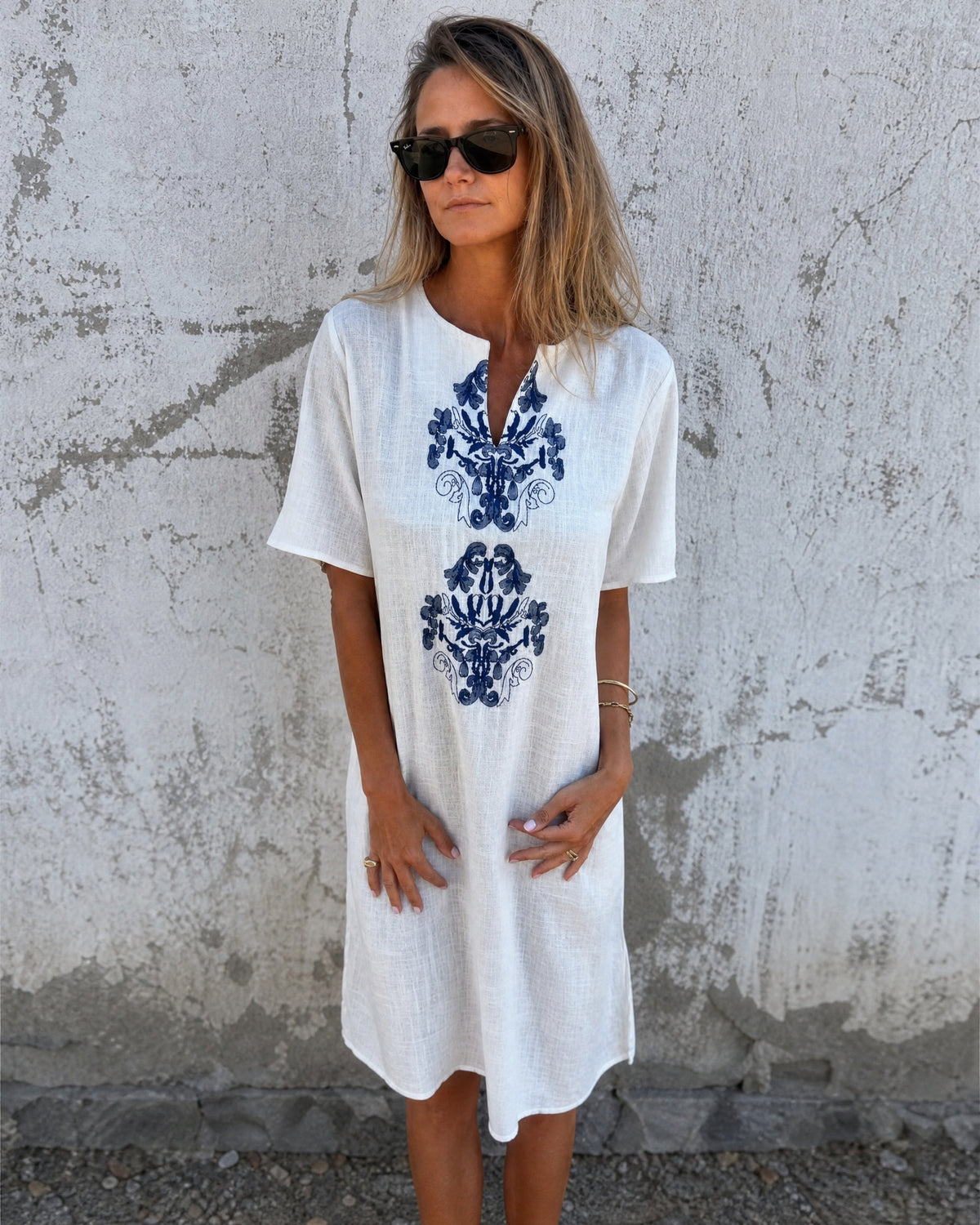 ANASE - Stylish Tunic Dress - White