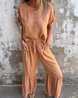 ANERI - Elegant Top and Pants Set - Khaki