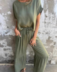 ANERI - Elegant Top and Pants Set - Green