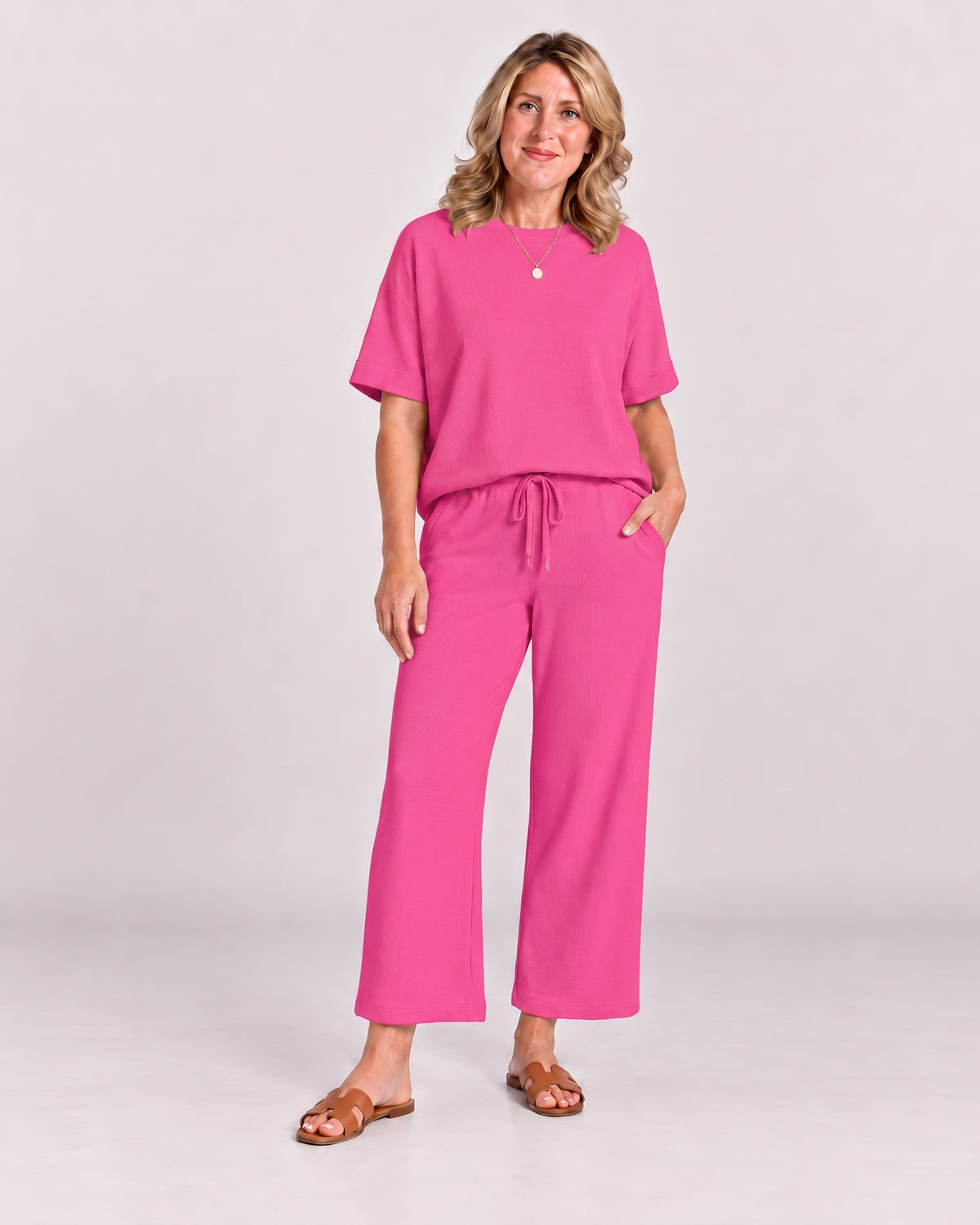 ASANARE - Soft Casual Top and Pants Set - Pink
