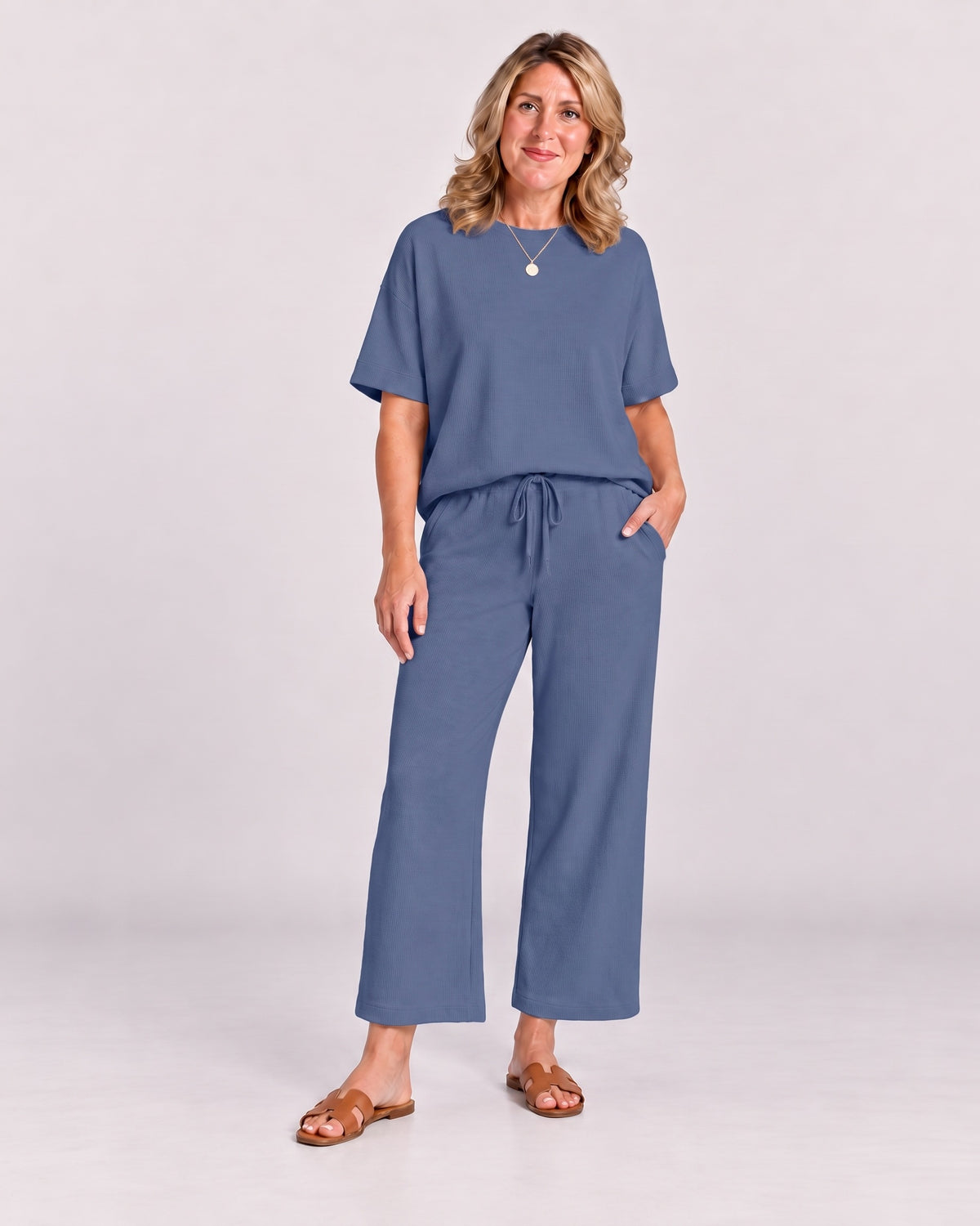ASANARE - Soft Casual Top and Pants Set - Blue