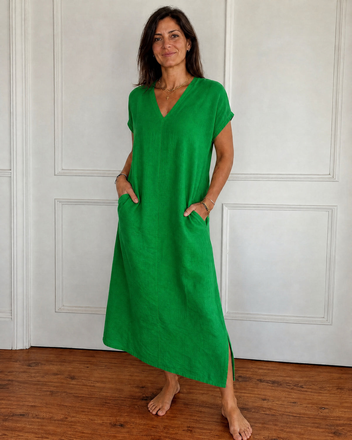 AVINE - Comfy Summer Dress with Pockets - Green