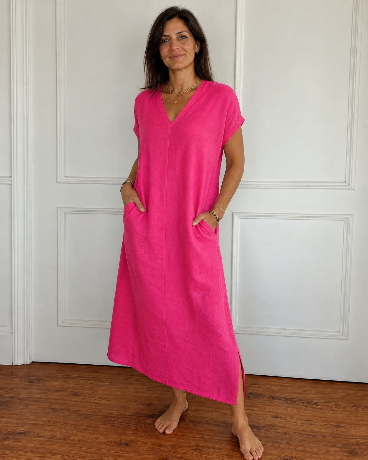 AVINE - Comfy Summer Dress with Pockets - Hot Pink