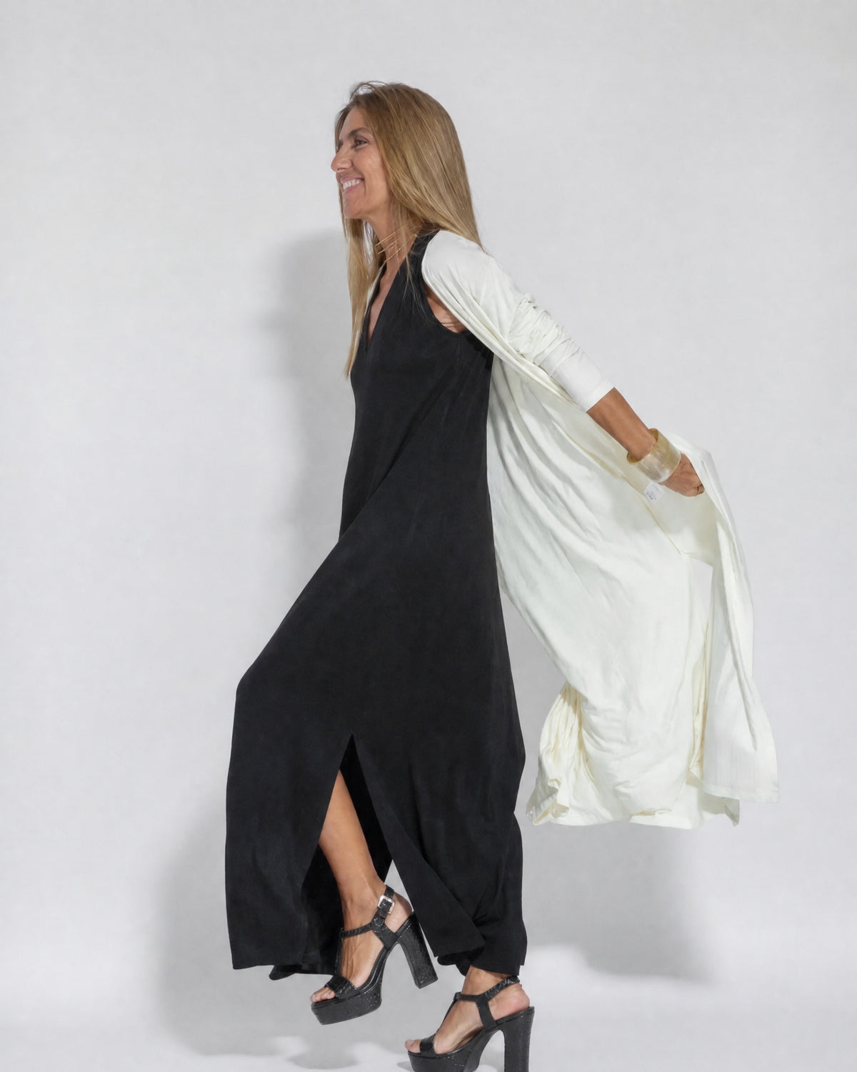 AYANIA - Slimming Dress and Vest Set - Black Dress + White Vest
