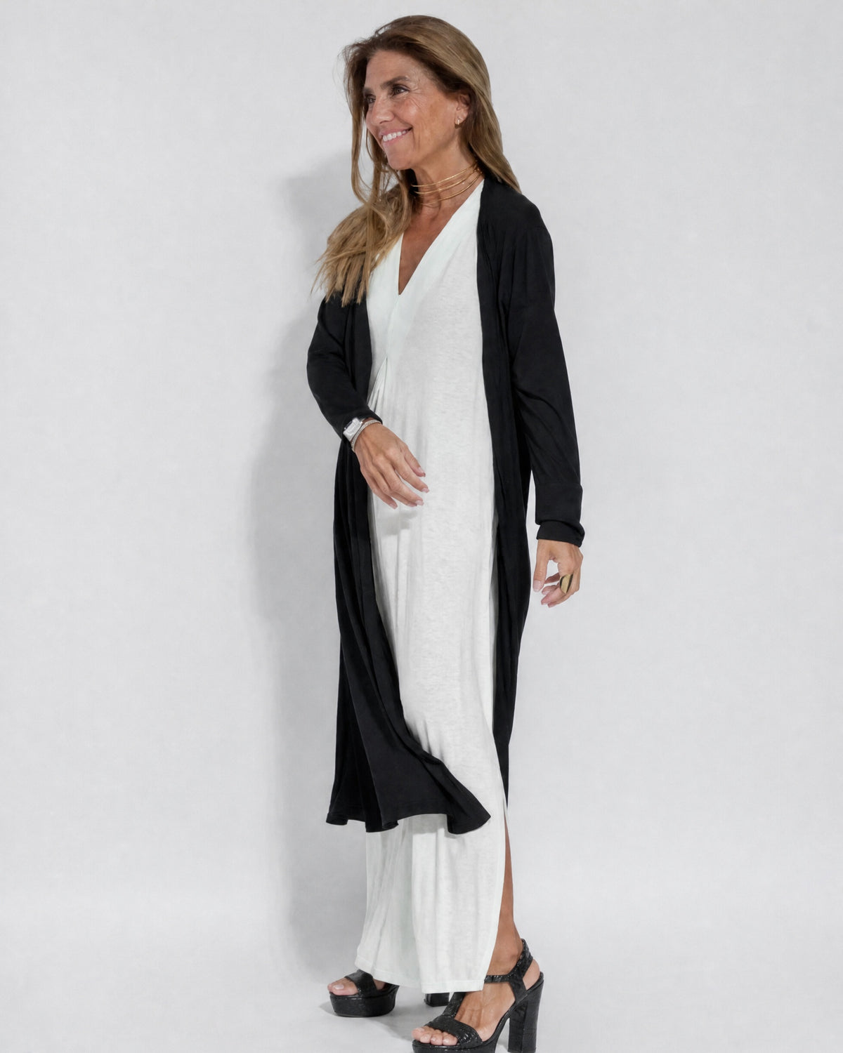 AYANIA - Slimming Dress and Vest Set - White Dress + Black Vest