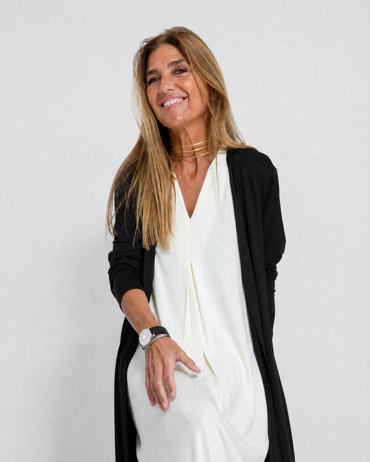 AYANIA - Slimming Dress and Vest Set - White Dress + Black Vest
