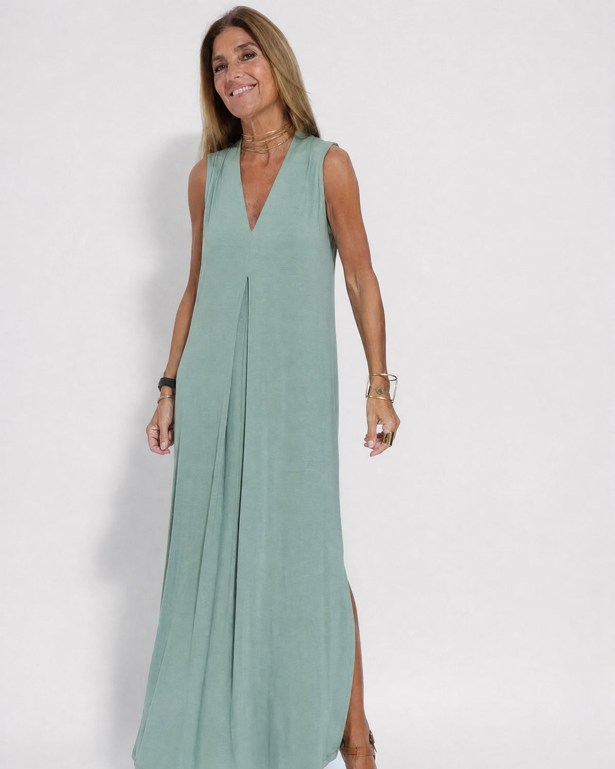 AYANIA - Slimming Dress and Vest Set - Dress - Olive