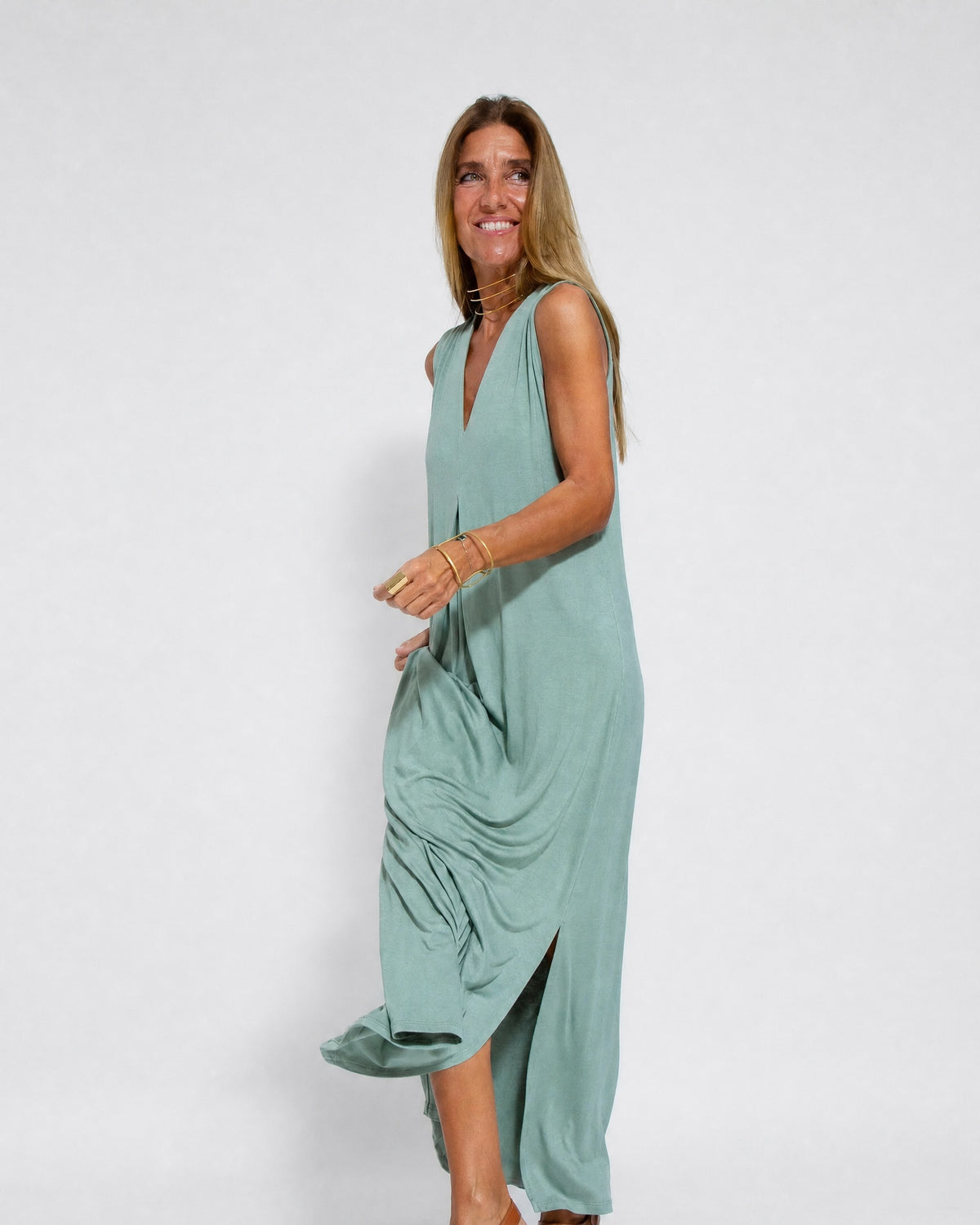 AYANIA - Slimming Dress and Vest Set - Dress - Olive