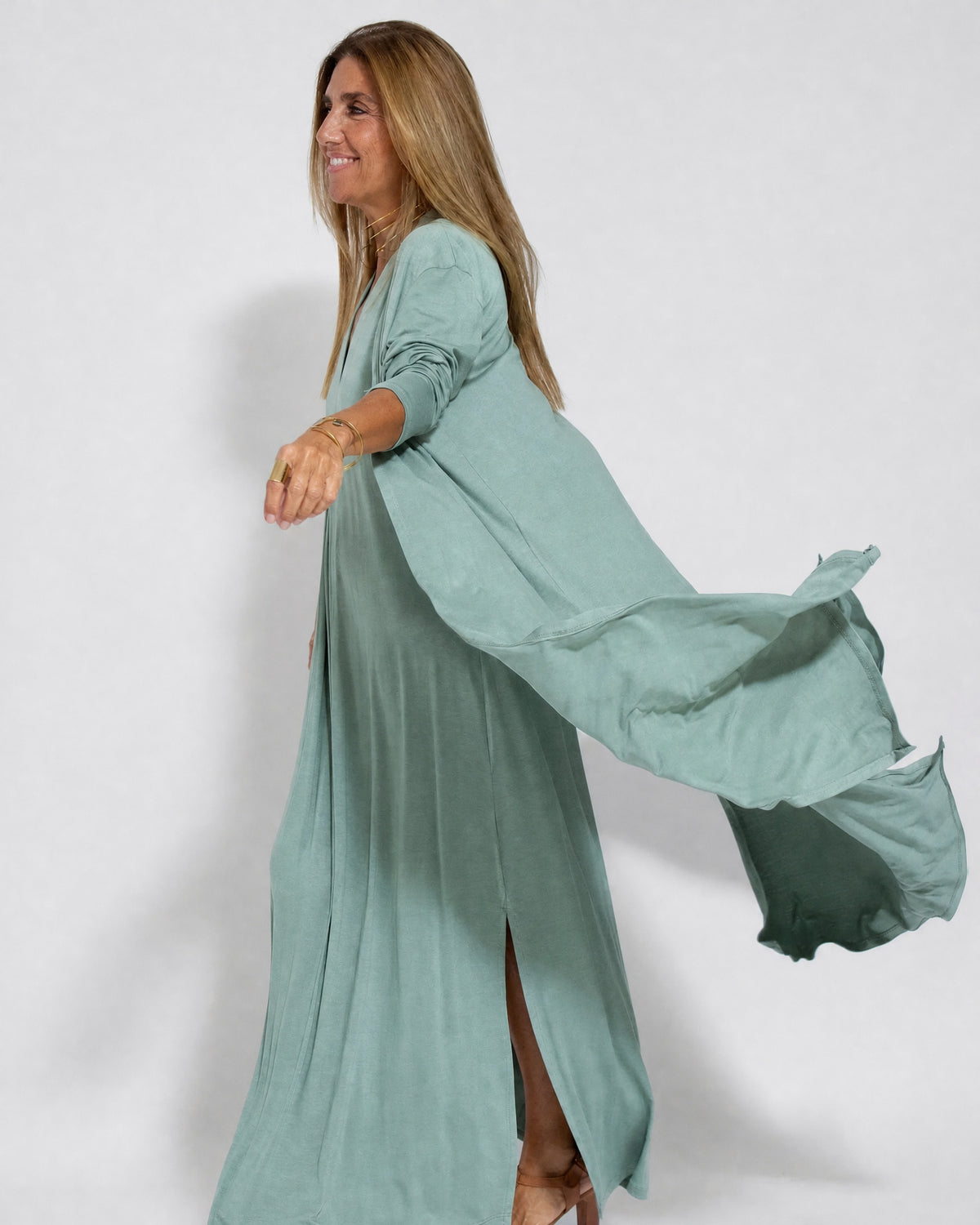 AYANIA - Slimming Dress and Vest Set - Olive Dress + Olive Vest