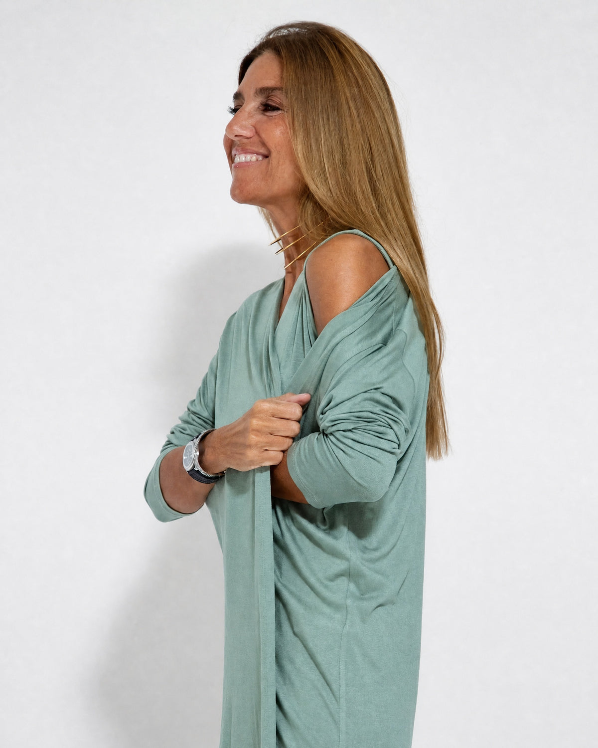 AYANIA - Slimming Dress and Vest Set - Olive Dress + Olive Vest