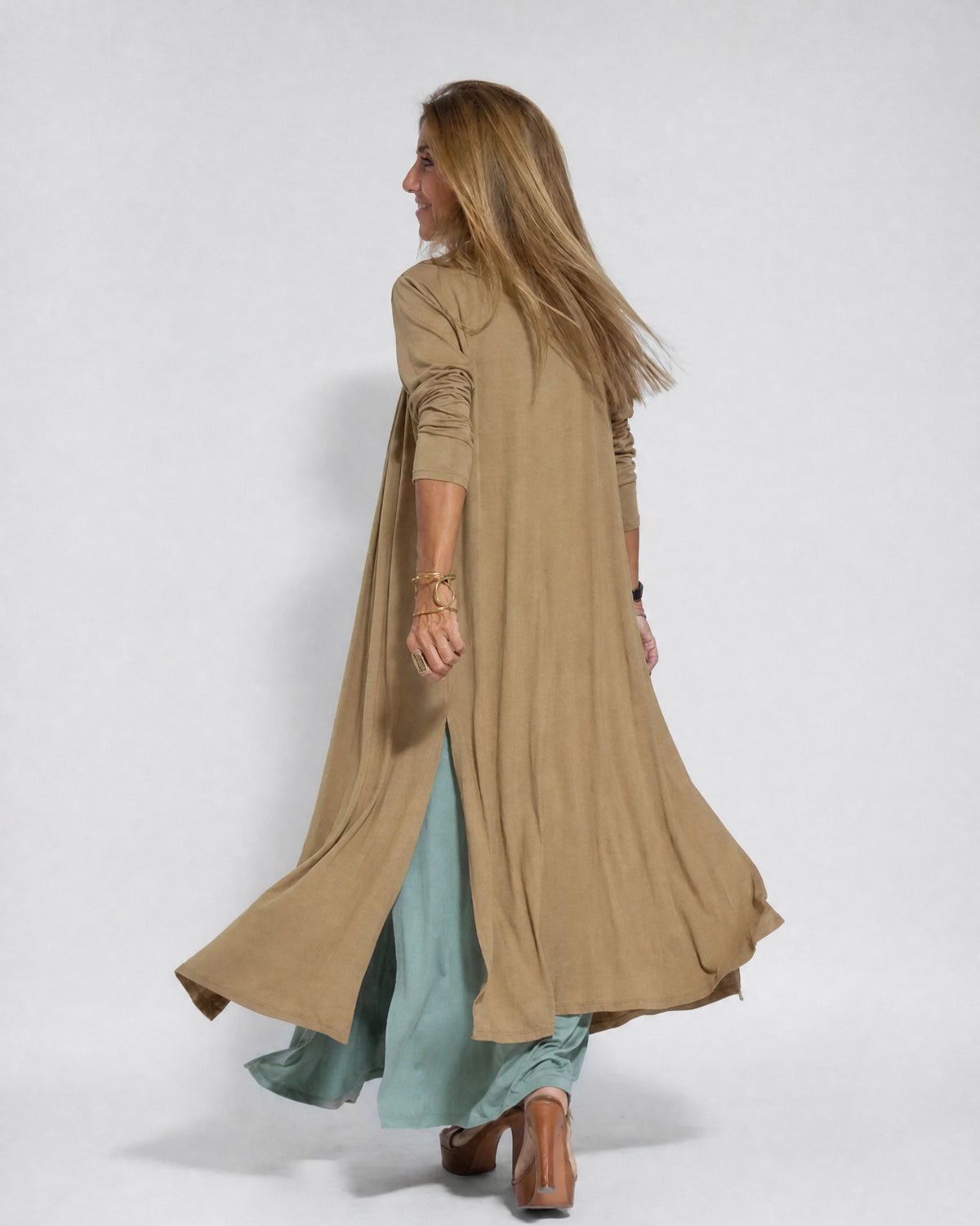 AYANIA - Slimming Dress and Vest Set - Olive Dress + Coffee Vest