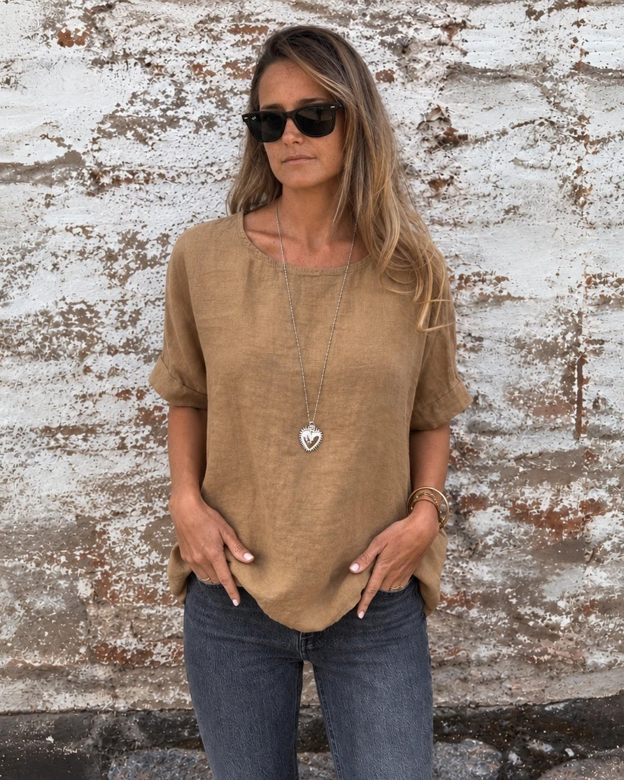 BAUA - Cotton and Linen T-Shirt - Brown