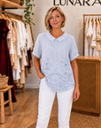 BEA - Floral Embroidered Shirt - Blue