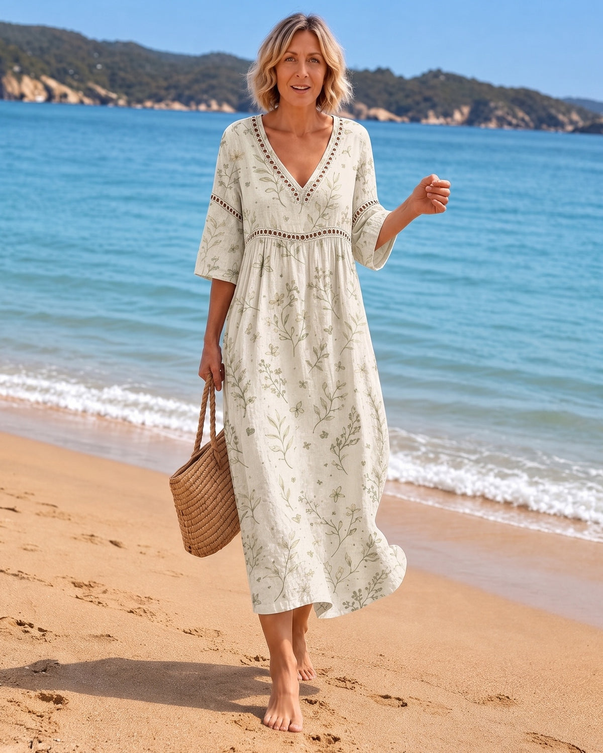Beach Dress with Botanical Print
