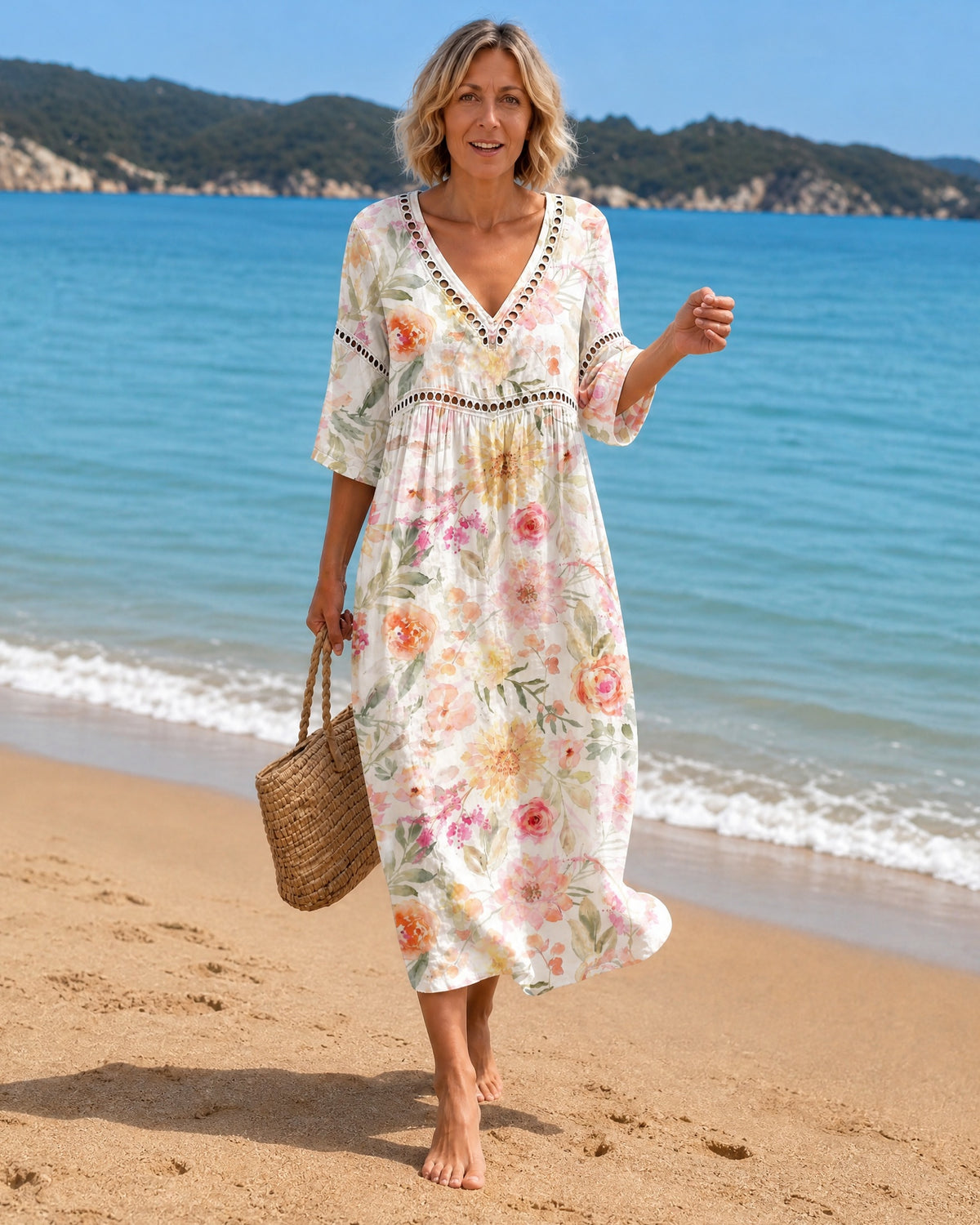 Beach Dress with Delicate Roses