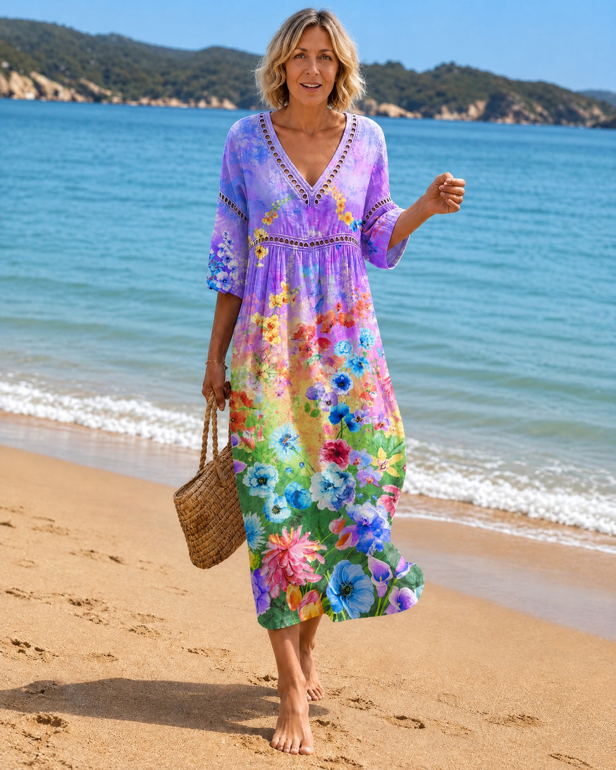 Beach Dress with Vibrant Flowers