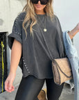 BELLA - Studded Oversized Tee - Washed Black
