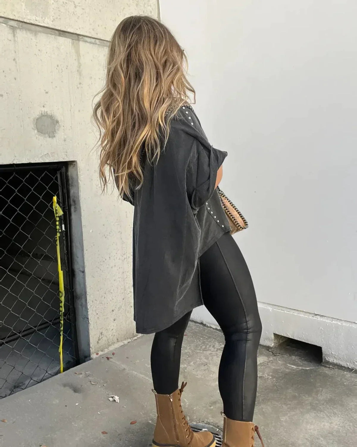 BELLA - Studded Oversized Tee - Washed Black