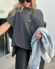 BELLA - Studded Oversized Tee - Washed Black