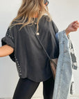 BELLA - Studded Oversized Tee - Washed Black