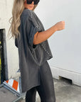 BELLA - Studded Oversized Tee - Washed Black