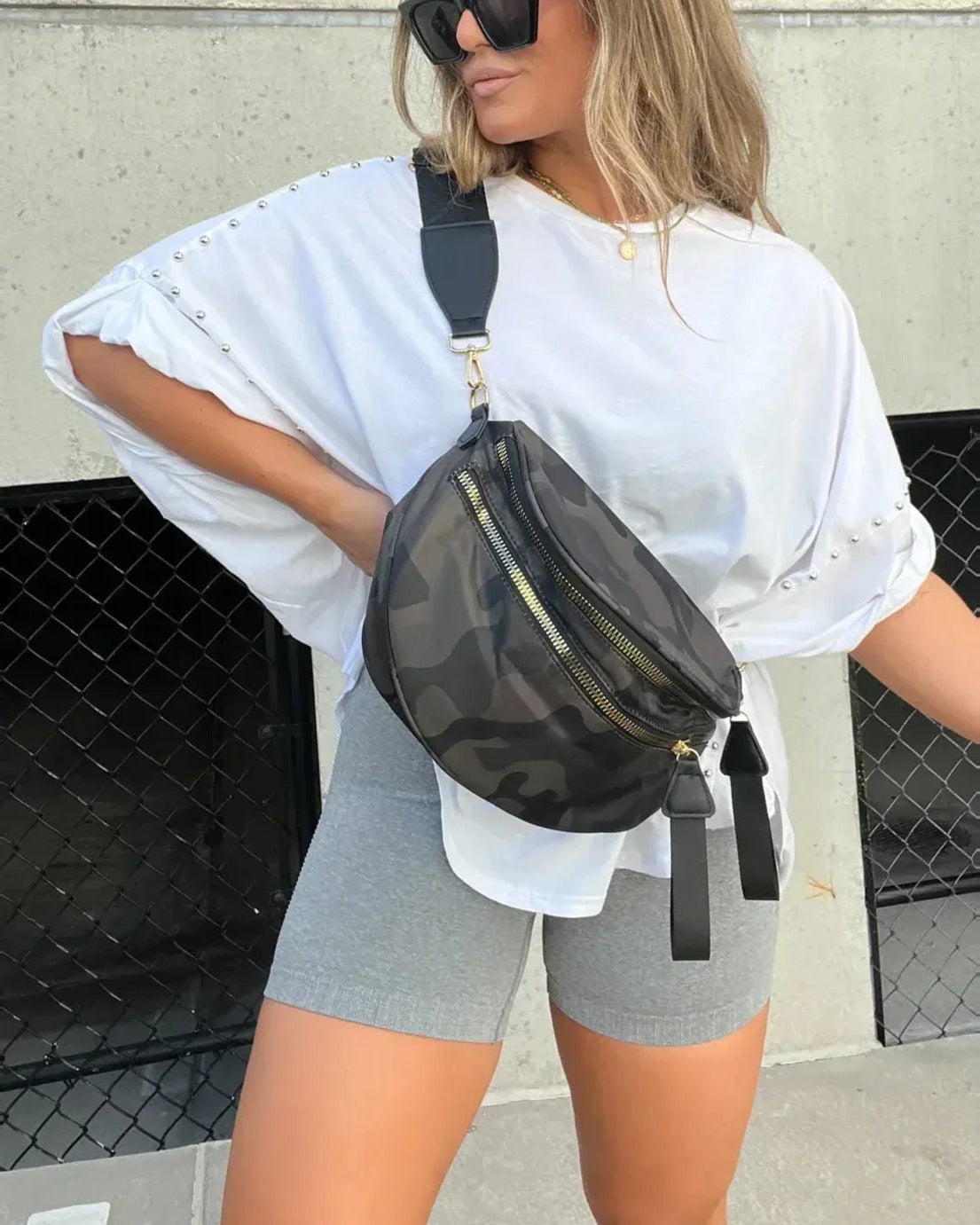 BELLA - Studded Oversized Tee - White