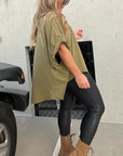 BELLA - Studded Oversized Tee - Washed Olive