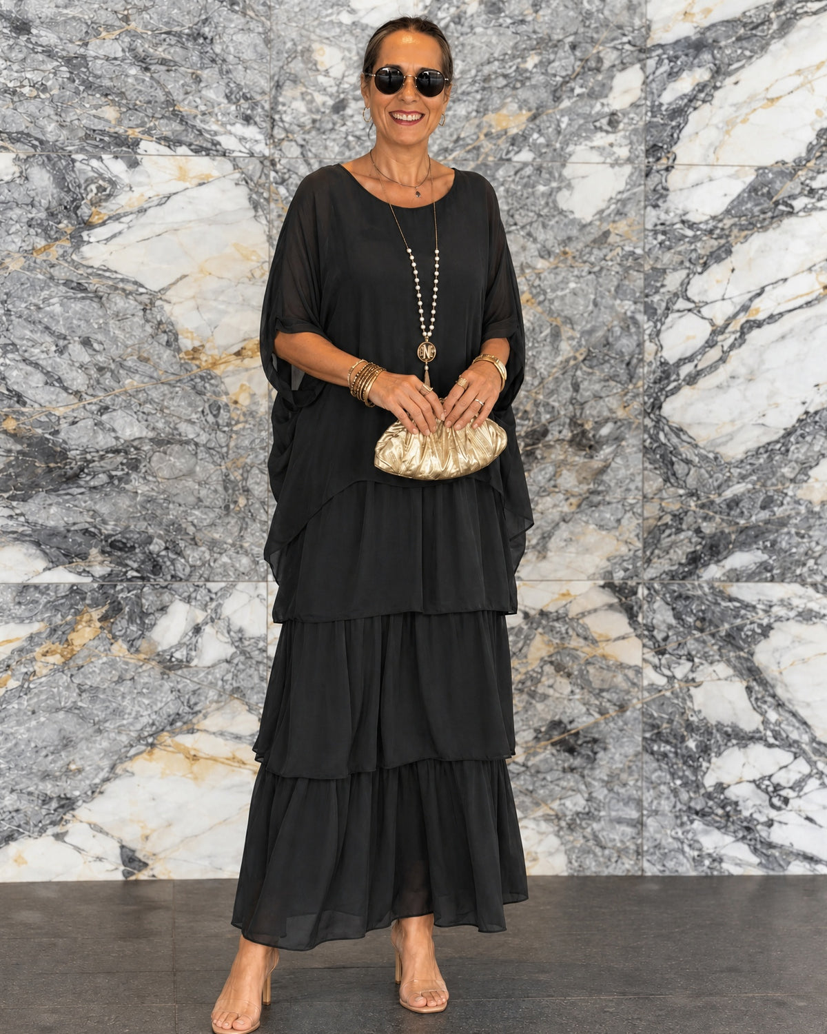 BETTY - Chiffon Boho Dress - Black