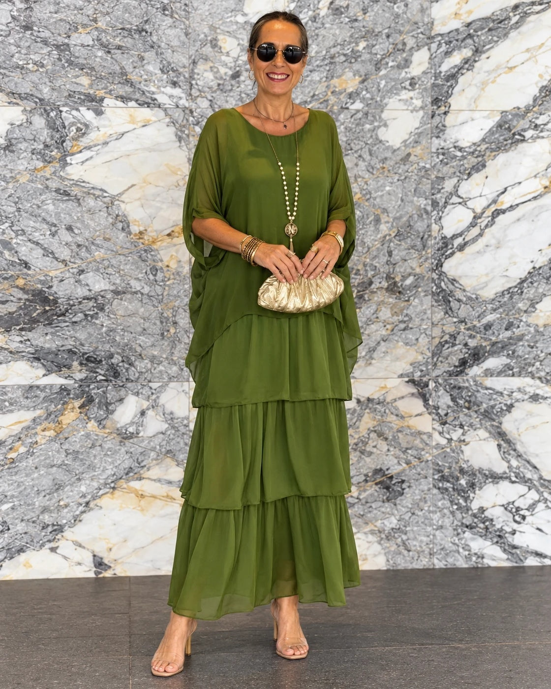 BETTY - Chiffon Boho Dress - Green