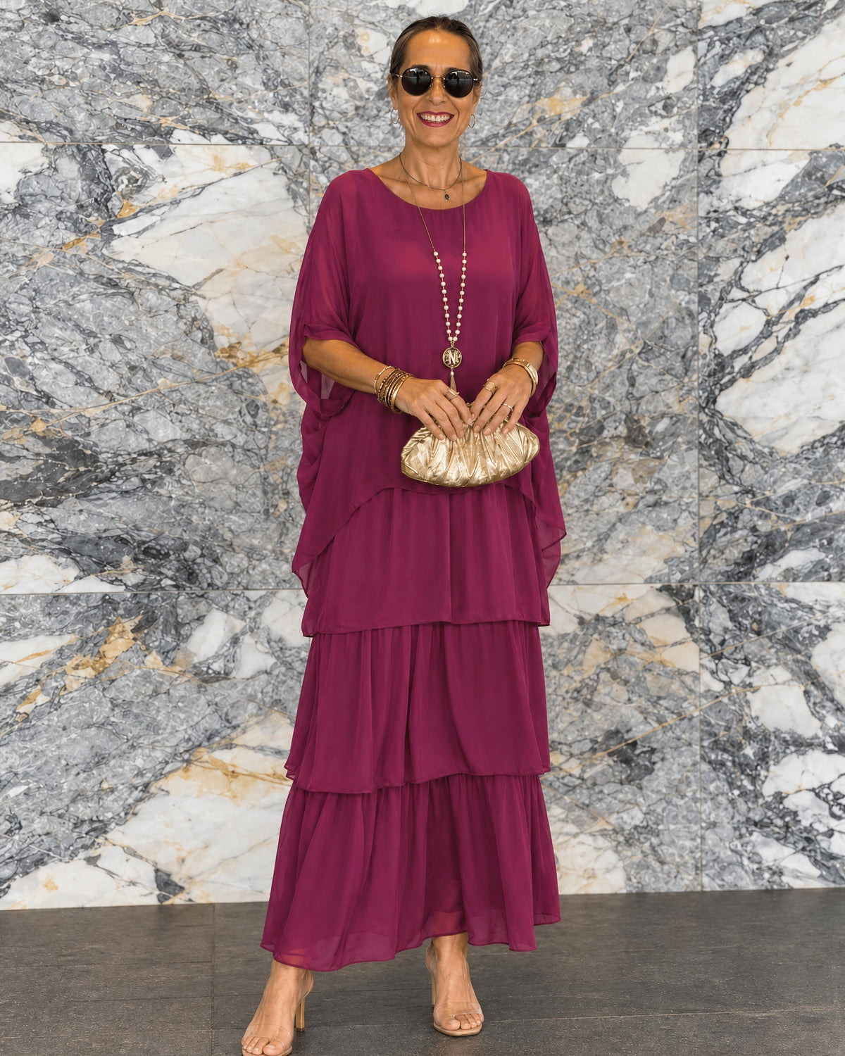 BETTY - Chiffon Boho Dress - Purple