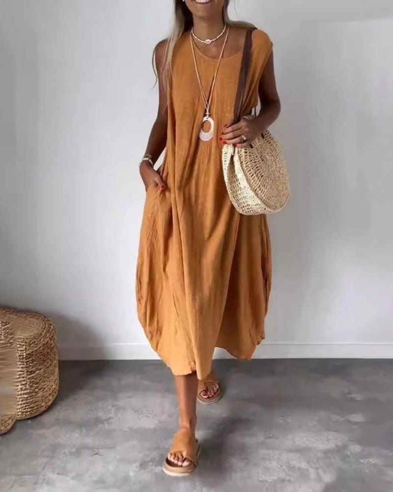 BLOME - Sleeveless Boho Midi Dress - Orange