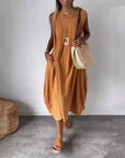 BLOME - Sleeveless Boho Midi Dress - Orange