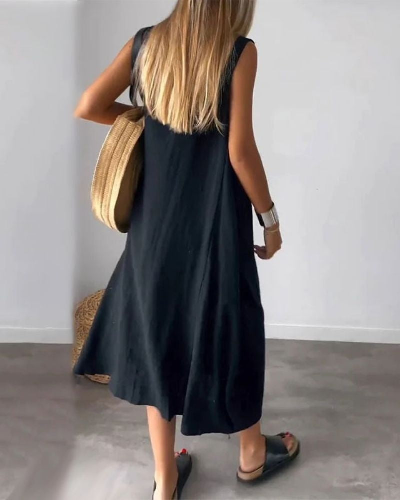 BLOME - Sleeveless Boho Midi Dress - Black