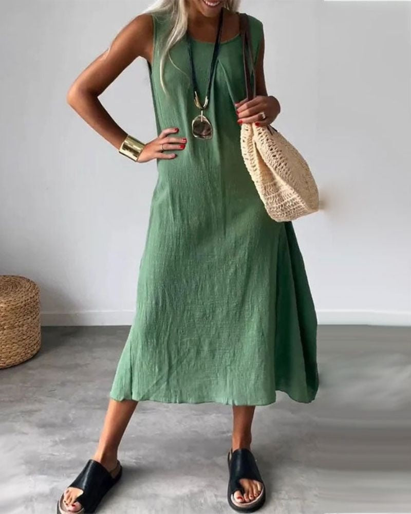 BLOME - Sleeveless Boho Midi Dress - Green