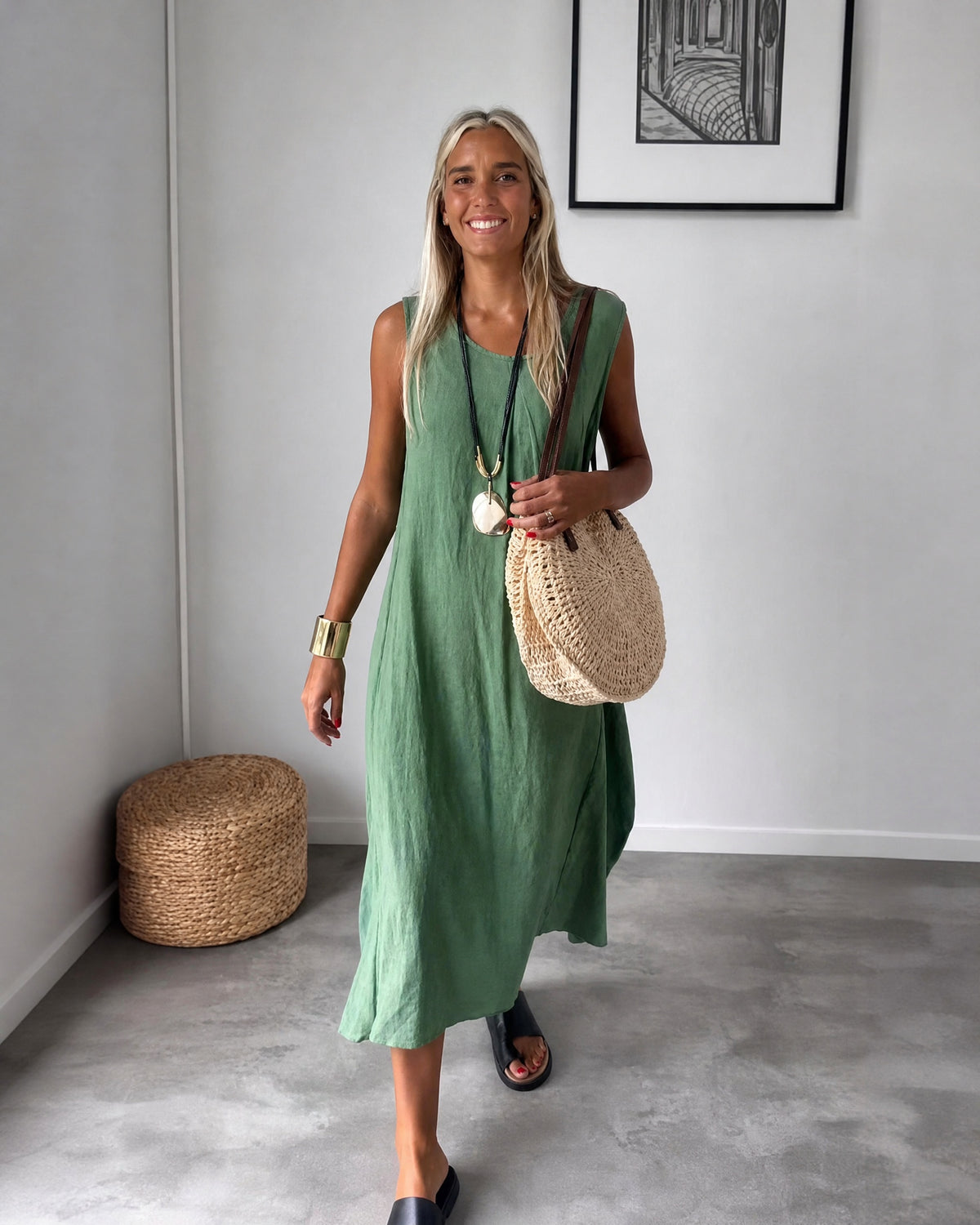 BLOME - Sleeveless Boho Midi Dress - Green