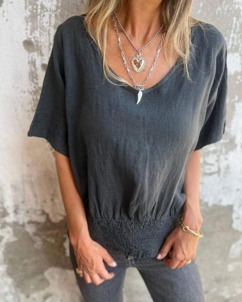 BOMIA - Waisted V-Neck T-Shirt - Black