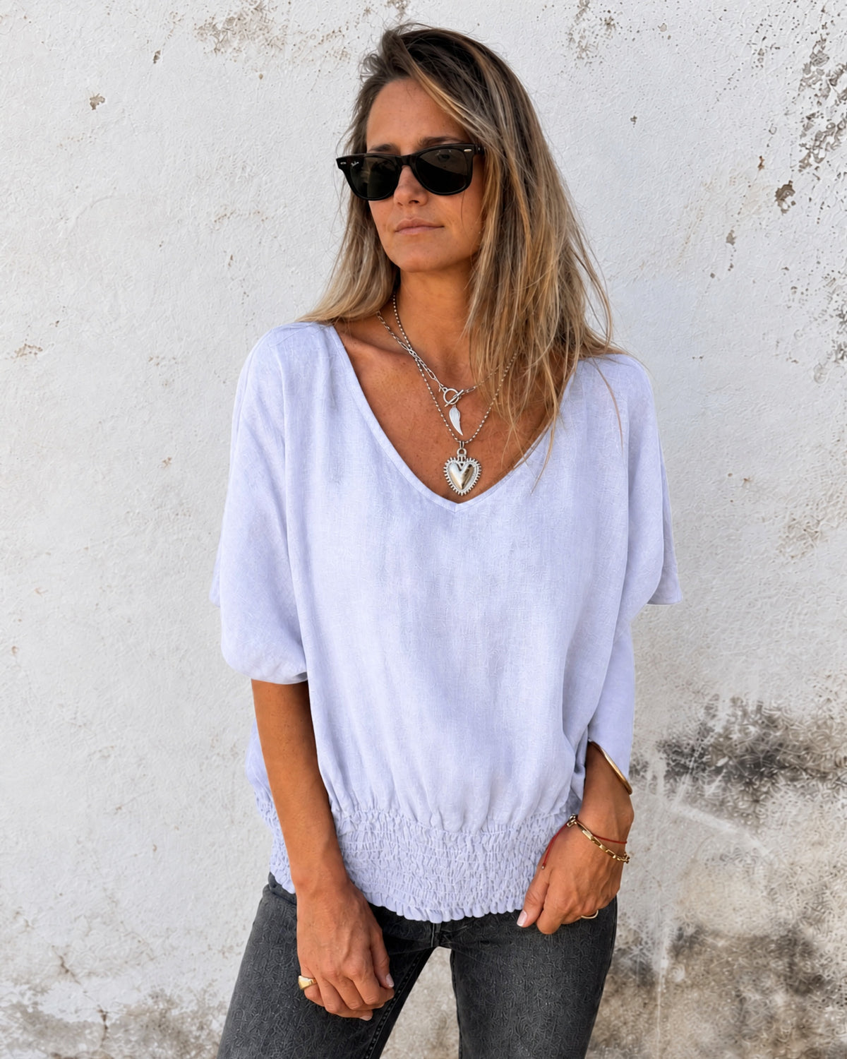 BOMIA - Waisted V-Neck T-Shirt - White