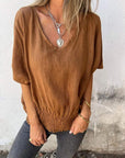 BONDI - Waisted V-Neck T-Shirt - Brown