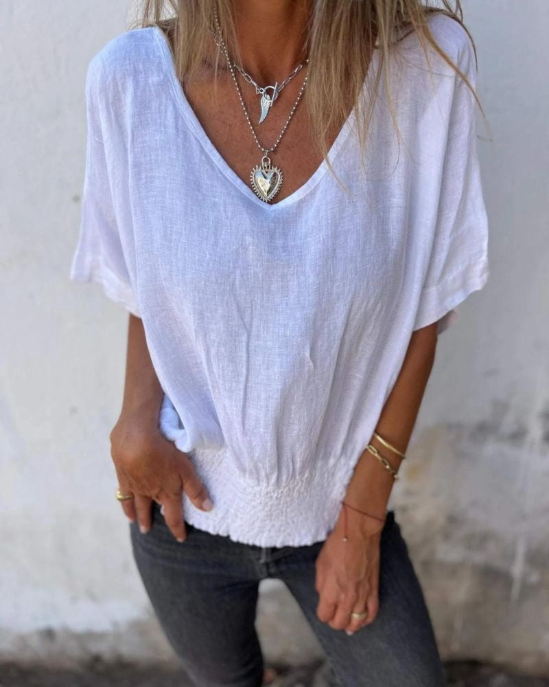 BONDI - Waisted V-Neck T-Shirt - White