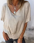 BONDI - Waisted V-Neck T-Shirt - Apricot