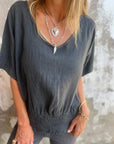 BONDI - Waisted V-Neck T-Shirt - Black