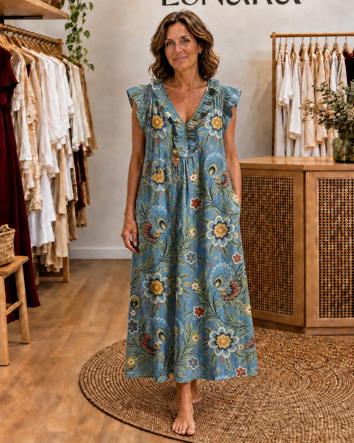 BROOKE - Ruffle V-Neck Maxi Dress