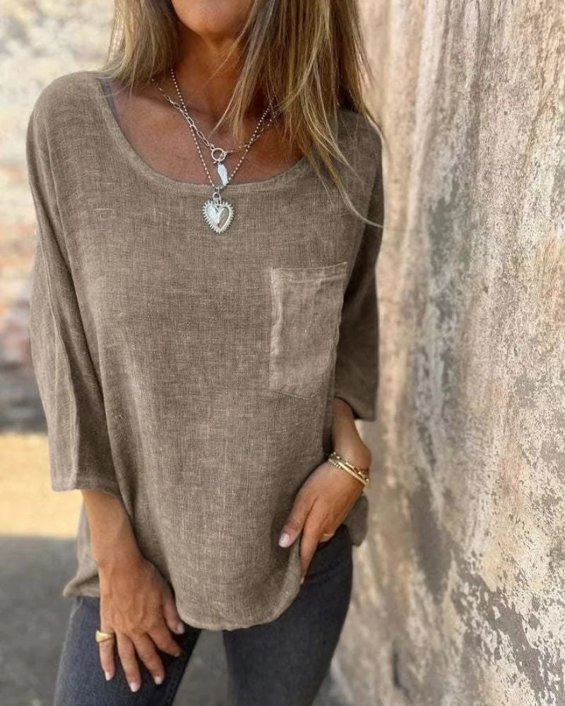 CEMAGI - Cotton and Linen T-Shirt - Khaki