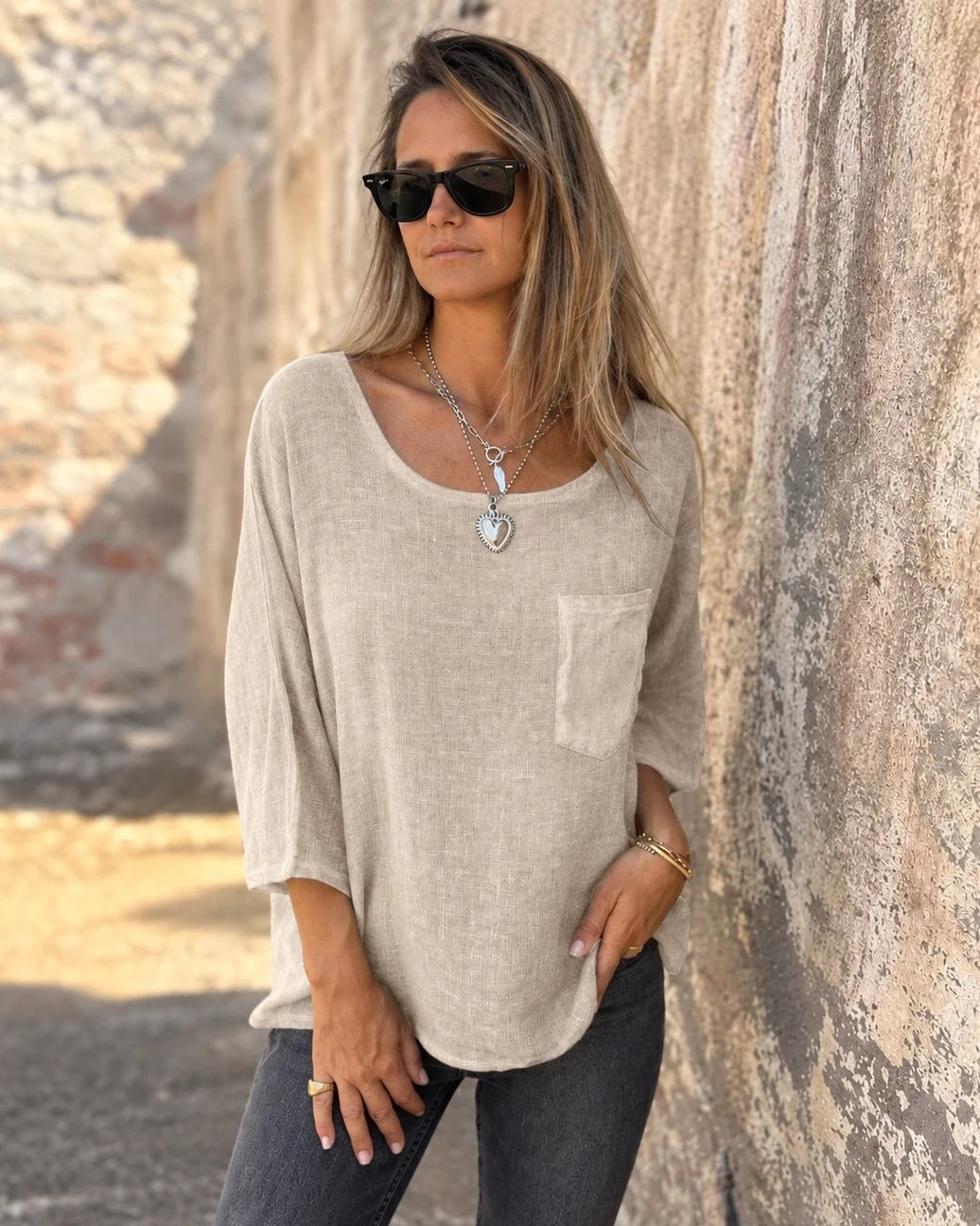 CEMAGI - Cotton and Linen T-Shirt - Apricot