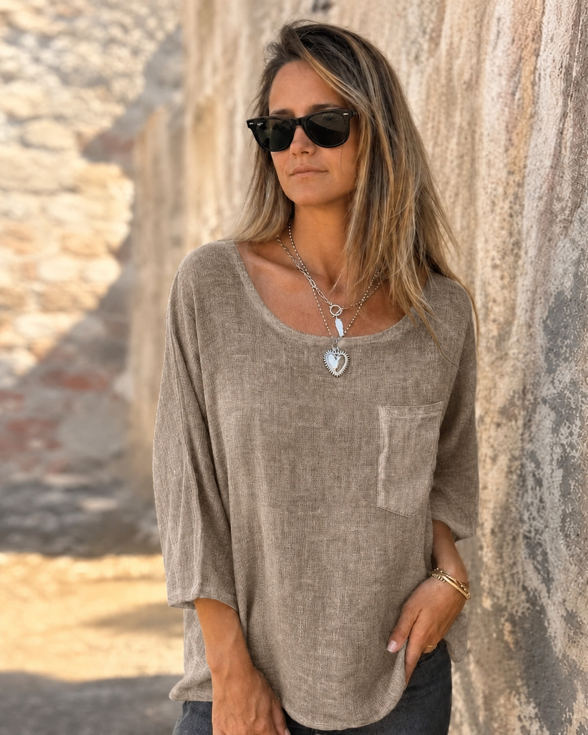 CEMAGI - Cotton and Linen T-Shirt - Khaki
