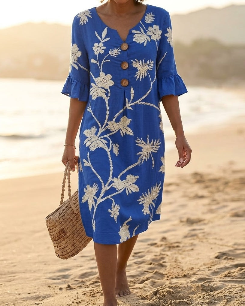 CHARLOTTE - Embroidered Floral Midi Dress