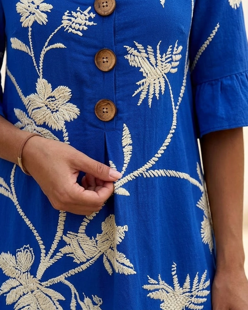 CHARLOTTE - Embroidered Floral Midi Dress