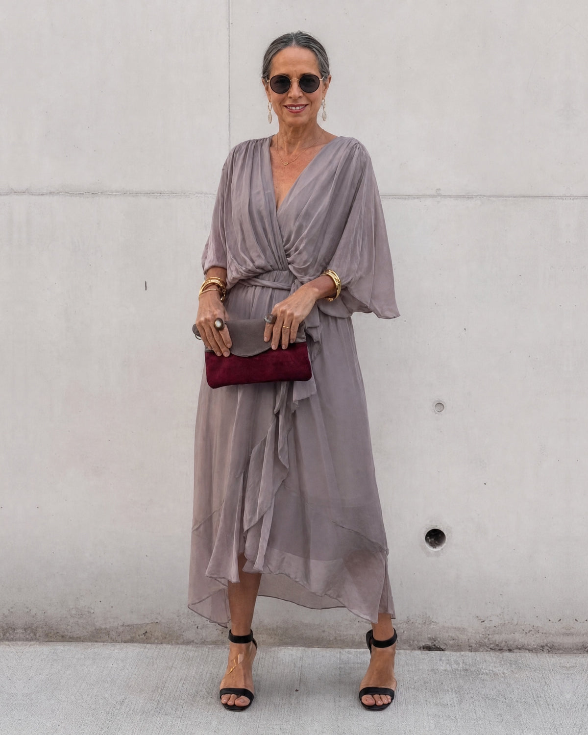 CRISTI - Flowy Crossed Dress - Gray